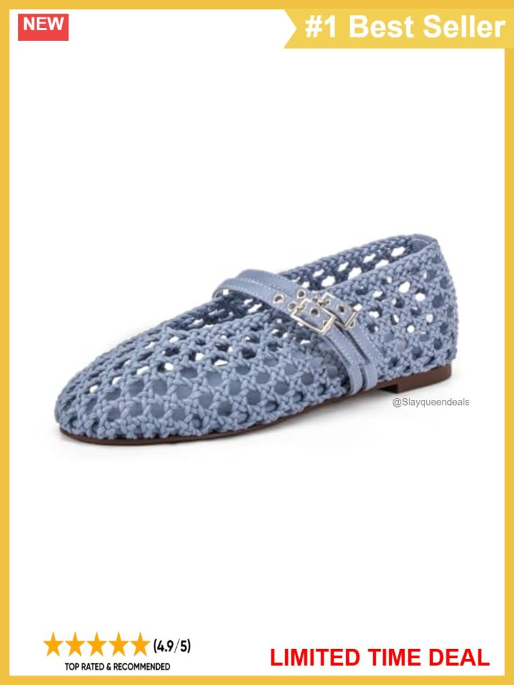 Woven PU Mesh Mary Jane Flats Round Toe Adjustable Buckle Casual